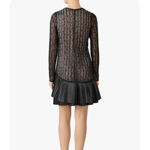 Nha Khanh Faux Leather Trimmed Lace Dress Black Size 10 - Picture 3 of 12